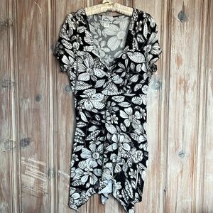 Long Elegant Legs Floral Dress Stretch Handkerchief Hem Size Large